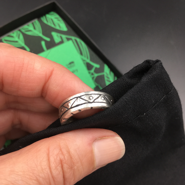 Sterling Silver Primitive Geometric Chunky Band — Hand Carved Ring Design in Certified Green Eco-Friendly 925 Sterling Silver