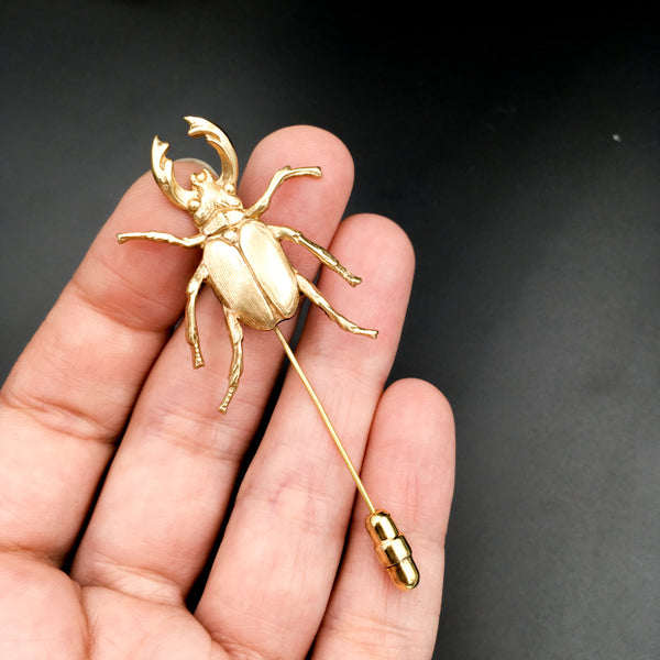 Gold Stag Beetle Insect Stick Pin -- Perfect Gift for Groom or Groomsmen
