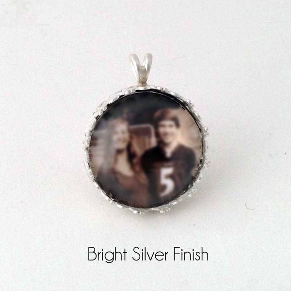 Fancy Round Custom Photo Necklace or Custom Photo Pendant in Sterling Silver