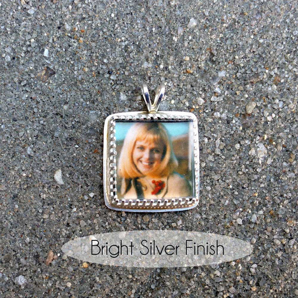 Tiny Square Custom Sterling Silver Photo Pendant or Custom Photo Necklace