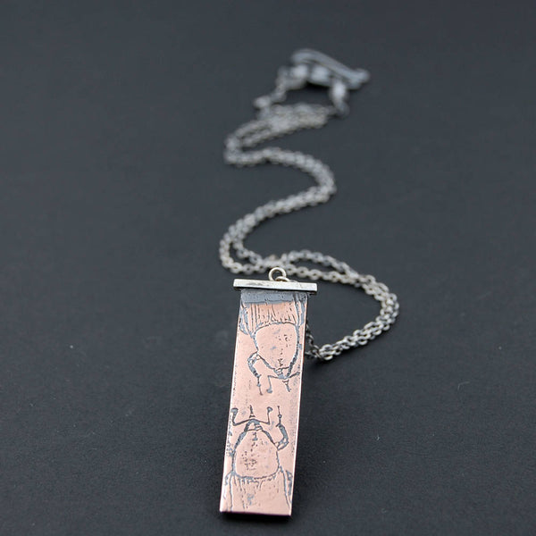 Handmade Palm Weevil Insect Necklace in Sterling Silver & Copper