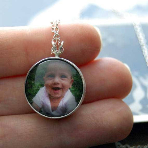 Sterling Silver Double-Sided Round Custom Photo Necklace or Custom Photo Pendant