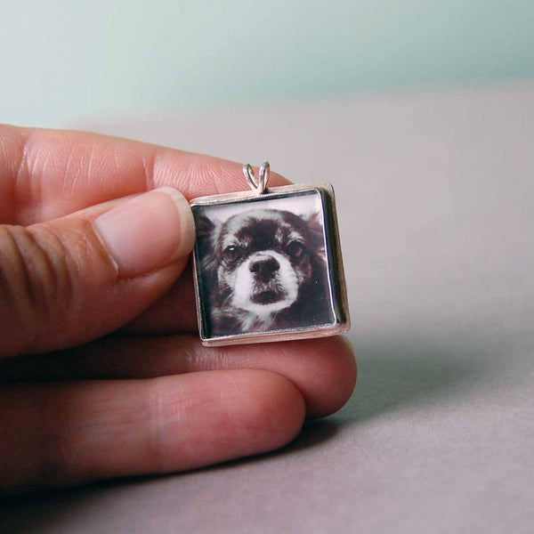Sterling Silver Square Photo Necklace or Photo Pendant