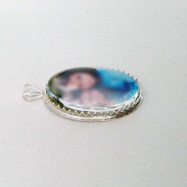 Sterling Silver Vertical Oval Custom Photo Necklace or Custom Photo Pendant