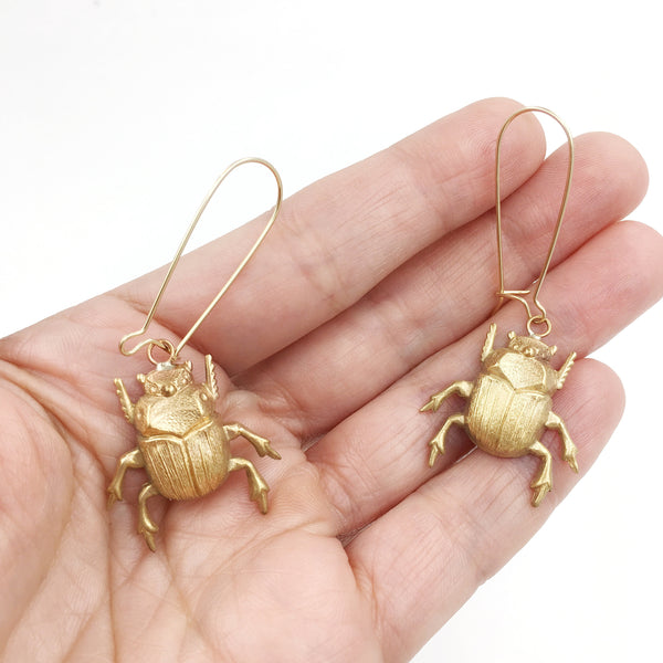 Brass and Gold Scarab Beetle Insect Earrings