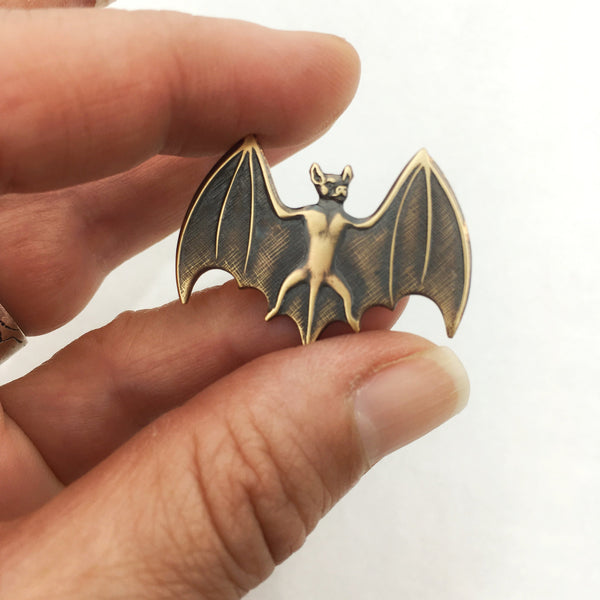 Brass Bat Pin or Brooch