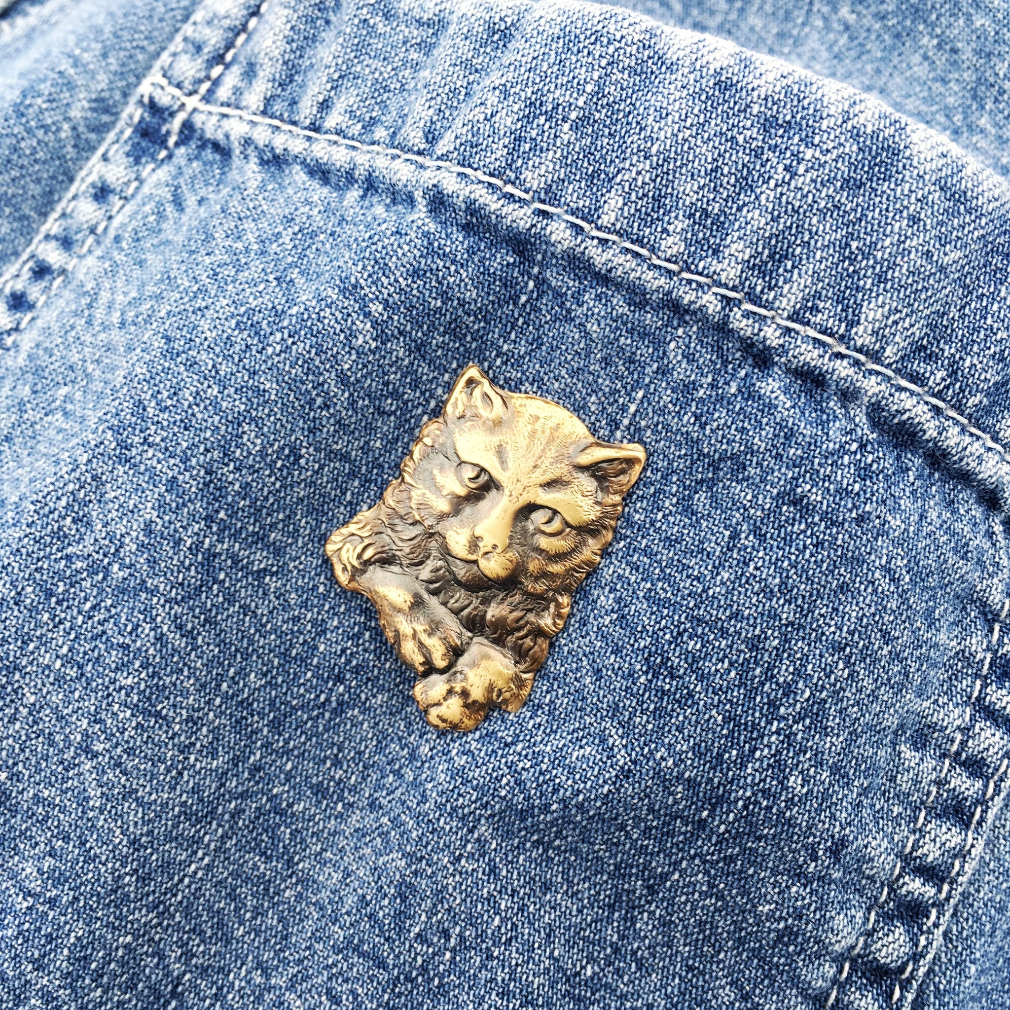 Brass Cat Pin or Brooch