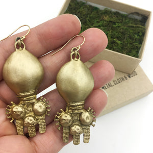 Rustic Brass Tribal Earrings – Primitive Artisan Boho Jewelry, Ethnic Organic Dangle Earrings, Handmade Statement Earrings