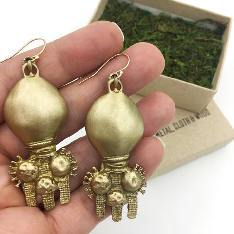 Rustic Brass Tribal Earrings – Primitive Artisan Boho Jewelry, Ethnic Organic Dangle Earrings, Handmade Statement Earrings