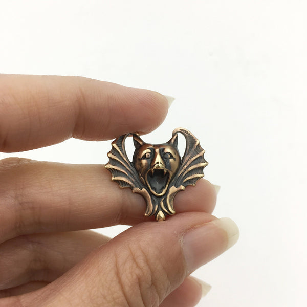 Brass Bat-Faced Gargoyle Pin or Brooch