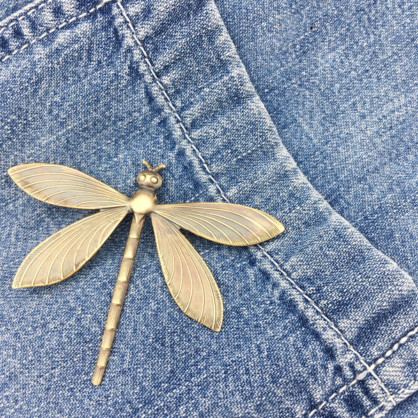 Brass Dragonfly Insect Pin or Brooch