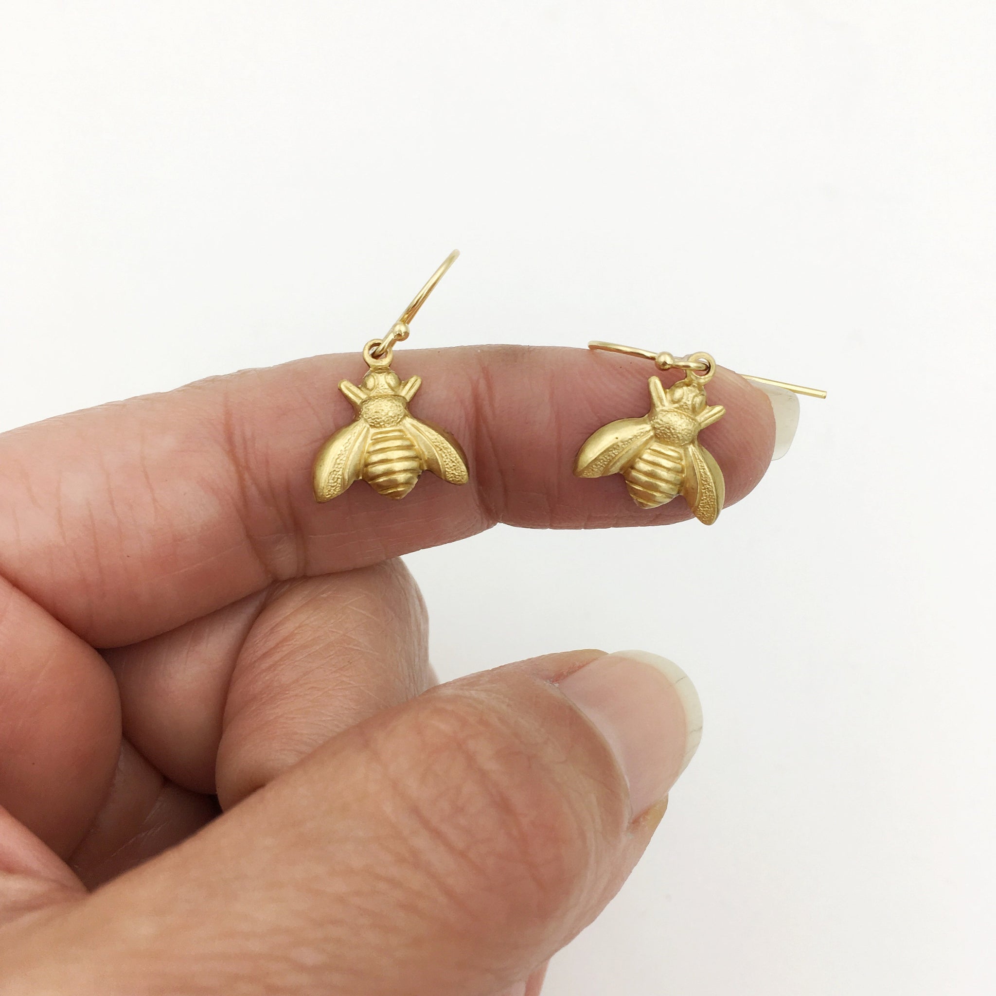 Brass and Gold Honeybee Insect Dangle Earrings