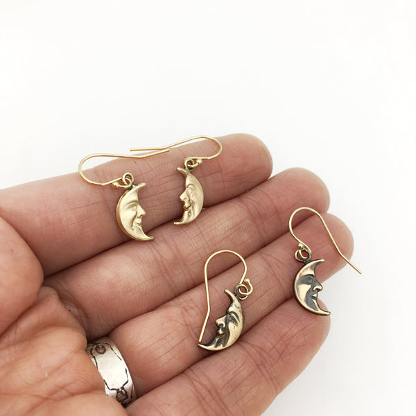 Delicate Handmade Brass and Gold Vintage Celestial Crescent Moon Charm Earrings