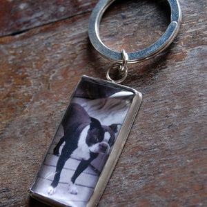 Personalized Rectangular Custom Photo Keychain in Sterling Silver for Men or Women