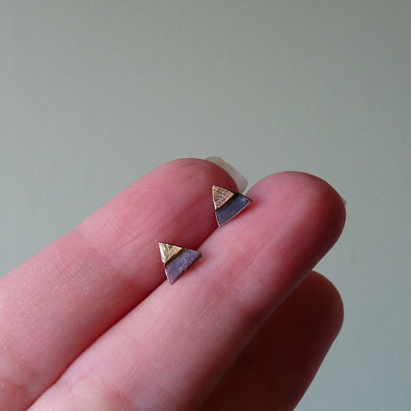 Copper, Brass & Sterling Silver Tiny Triangle Metalwork Stud Earrings