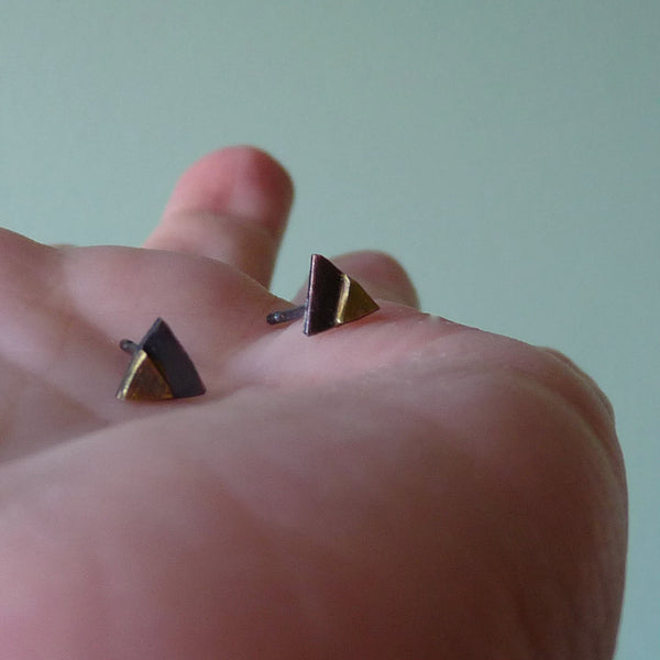 Copper, Brass & Sterling Silver Tiny Triangle Metalwork Stud Earrings