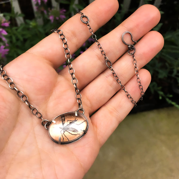 Handmade Mosquito Insect Necklace in Sterling Silver & Copper