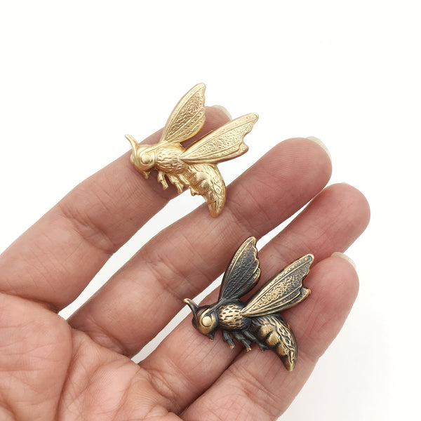 Brass Wasp Insect Pin or Brooch -- Available in Bright Gold or Antiqued Gold Finish!