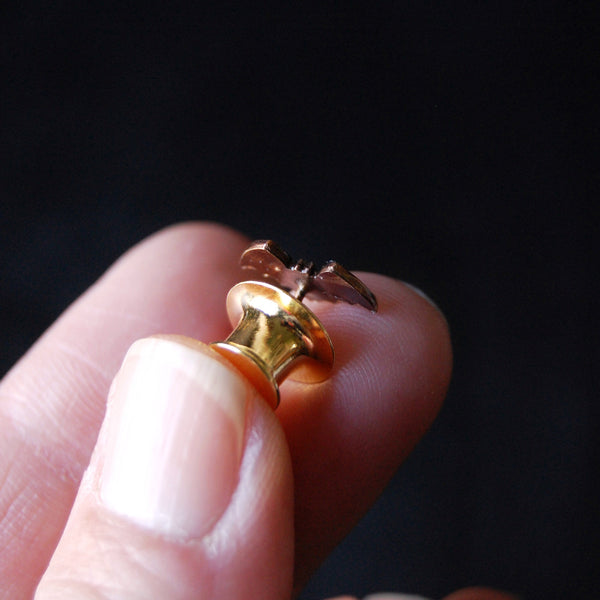 Tiny Brass Vampire Bat Tie Tack or Pin — Available in Both Bright Gold and Antiqued Brass Finishes