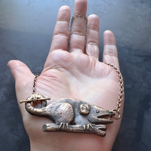 Made to Order Handcrafted Bronze Hissing Opossum Statement Necklace with Toggle Closure