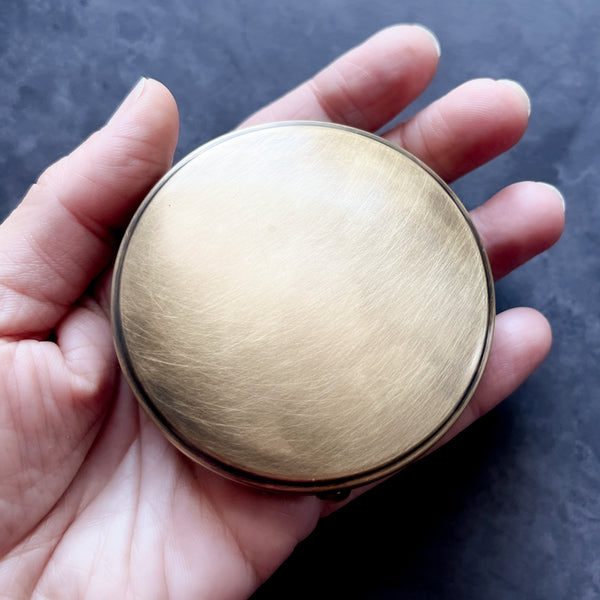 Customizable Round Brass Pill or Trinket Box with Your Choice of Engraving and/or Animal on Lid — Perfect Pillbox for Purse or Tote!