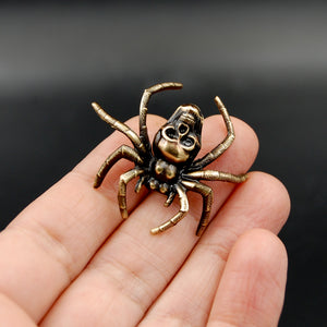 Handmade Spooky Spider Pin with Human Skull, Unique Brooch Perfect for Halloween Active