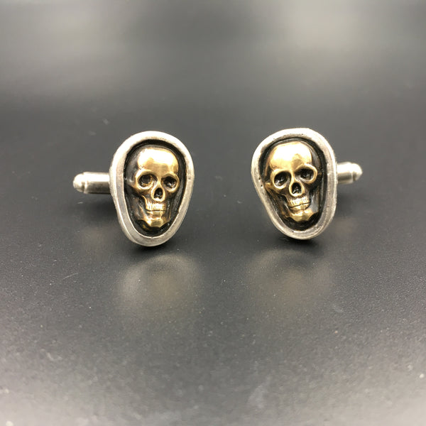 Sterling Silver Skull Cufflinks with Brass Skulls