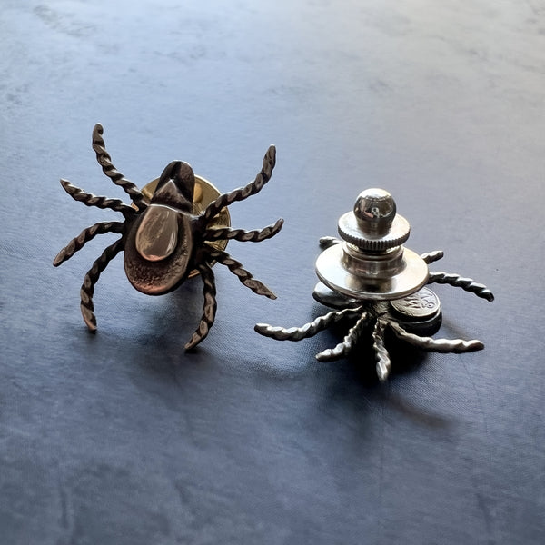 Gender Neutral Tick Tie Tack, Lapel Pin, Brooch, or Scatter Pin in Sterling Silver or Bronze — Unique Insect Jewelry