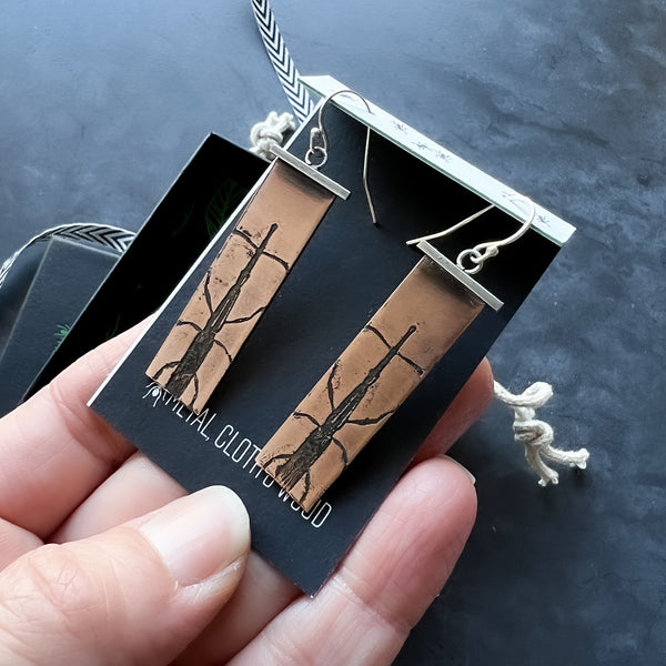 Handmade Giraffe Weevil Insect Earrings in Sterling Silver & Copper --  Unique Gift for Your Favorite Insect Lover!